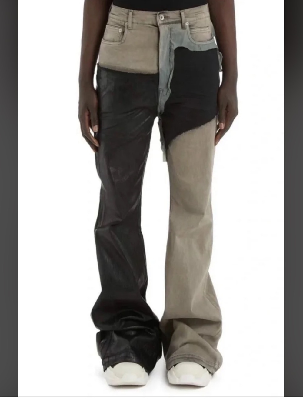 Two-Tone Black and Tan Patchwork Jeans